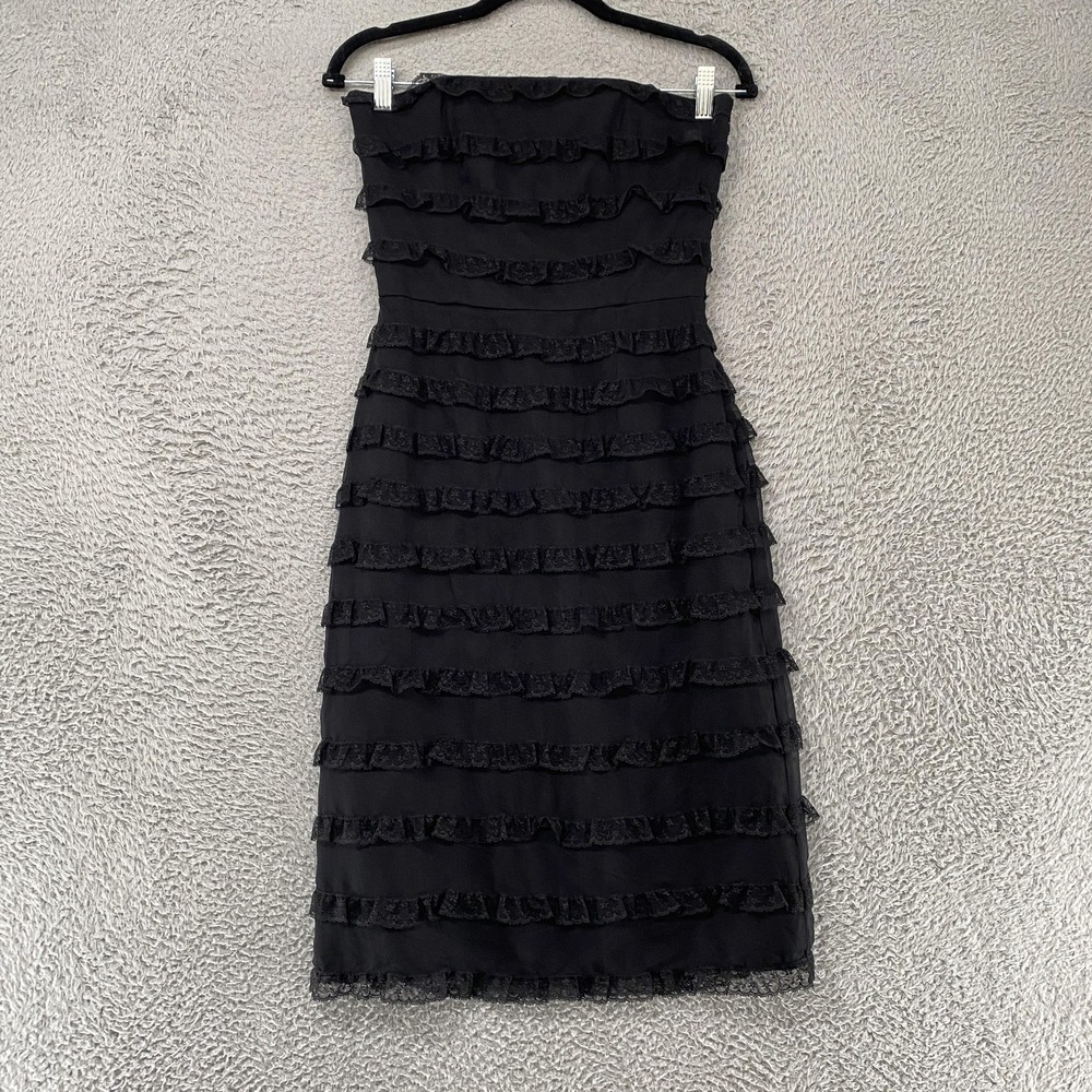 Y2K‎ Betsey Johnson Dress Womens 4 Silk Strapless Ruffle Sheath Party Cocktail